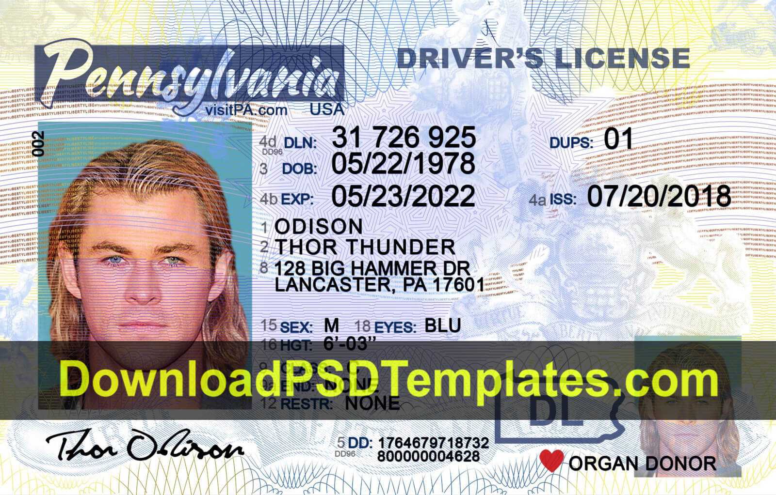 Pennsylvania Driver License Template Psd [New Pa Dl] Pertaining To Blank Drivers License Template