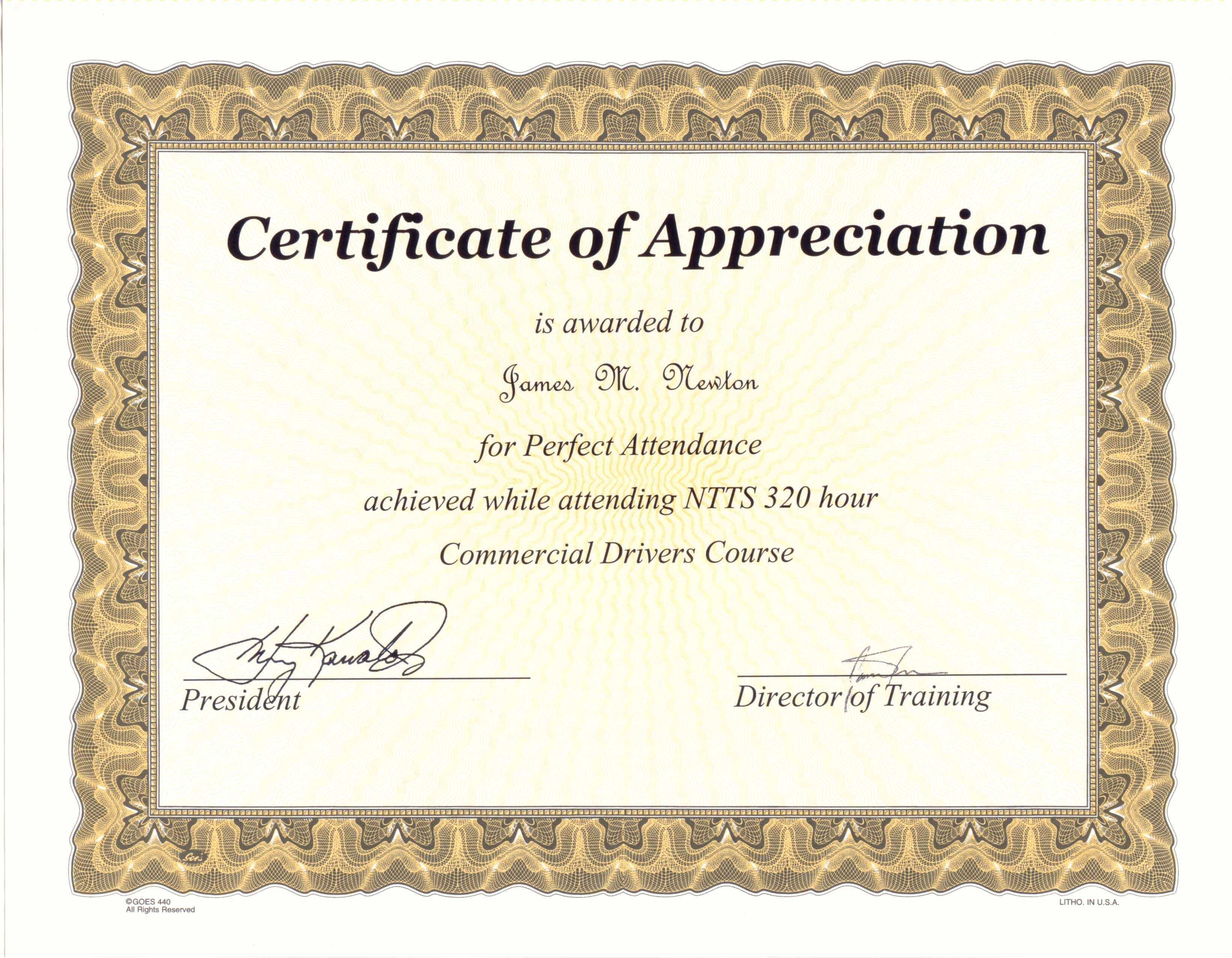 Perfect Attendance Award Certificate Template Pertaining To Perfect Attendance Certificate Free Template