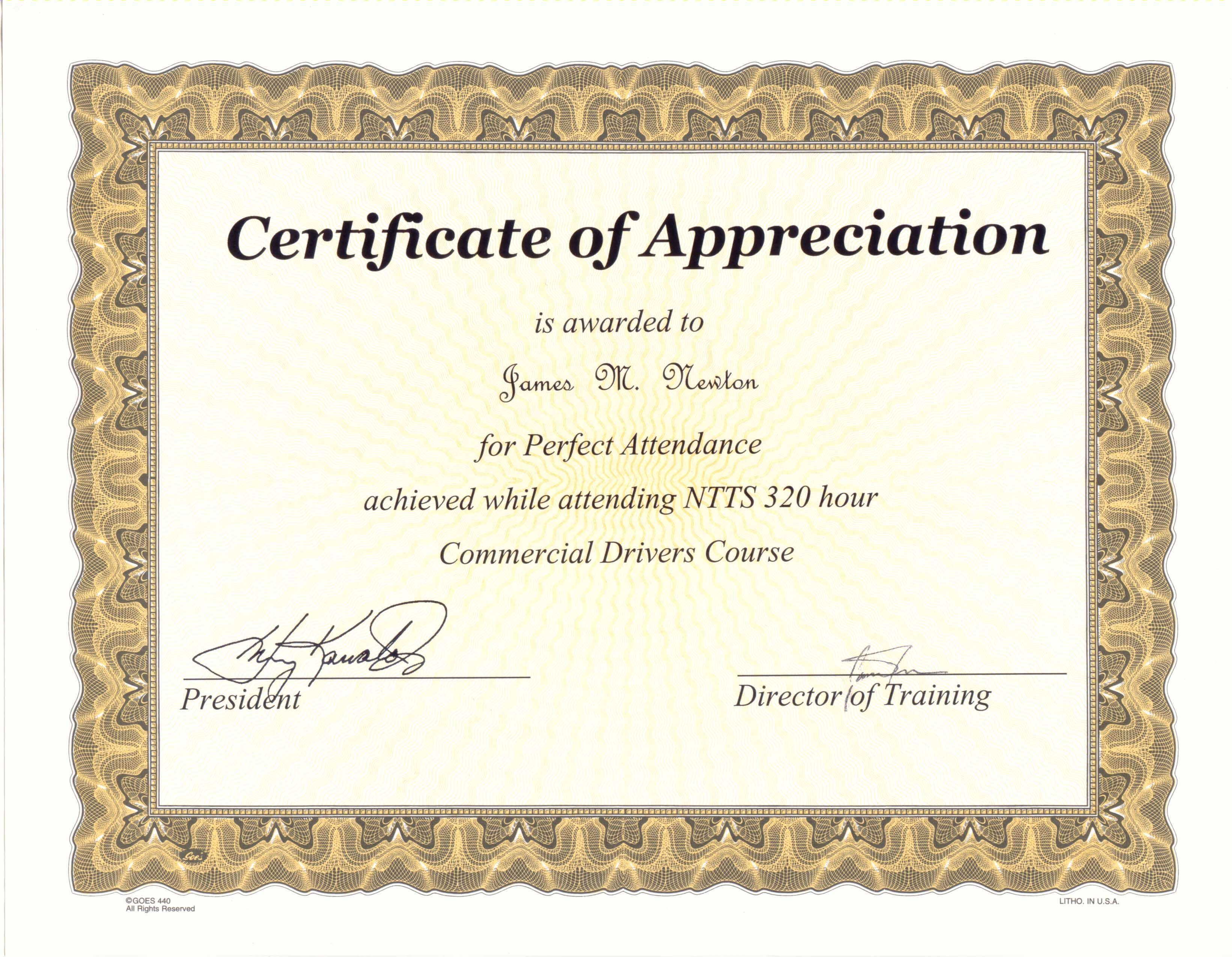 Perfect Attendance Award Certificate Template With Hayes Certificate Templates