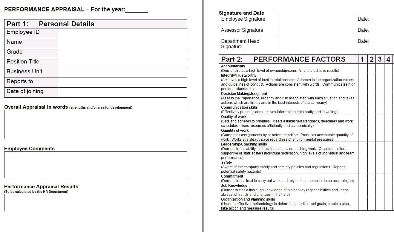 Performance Appraisal Form Template | Financial Analysis Inside Template For Evaluation Report