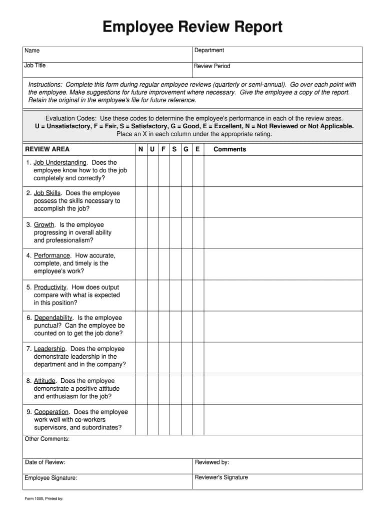 Performance Review Template – Fill Online, Printable Throughout Blank Evaluation Form Template