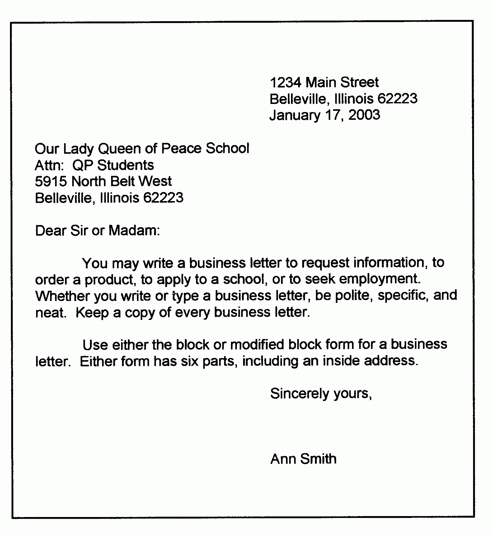 Personal Business Letter Format | Sample Business Letter Intended For Modified Block Letter Template Word