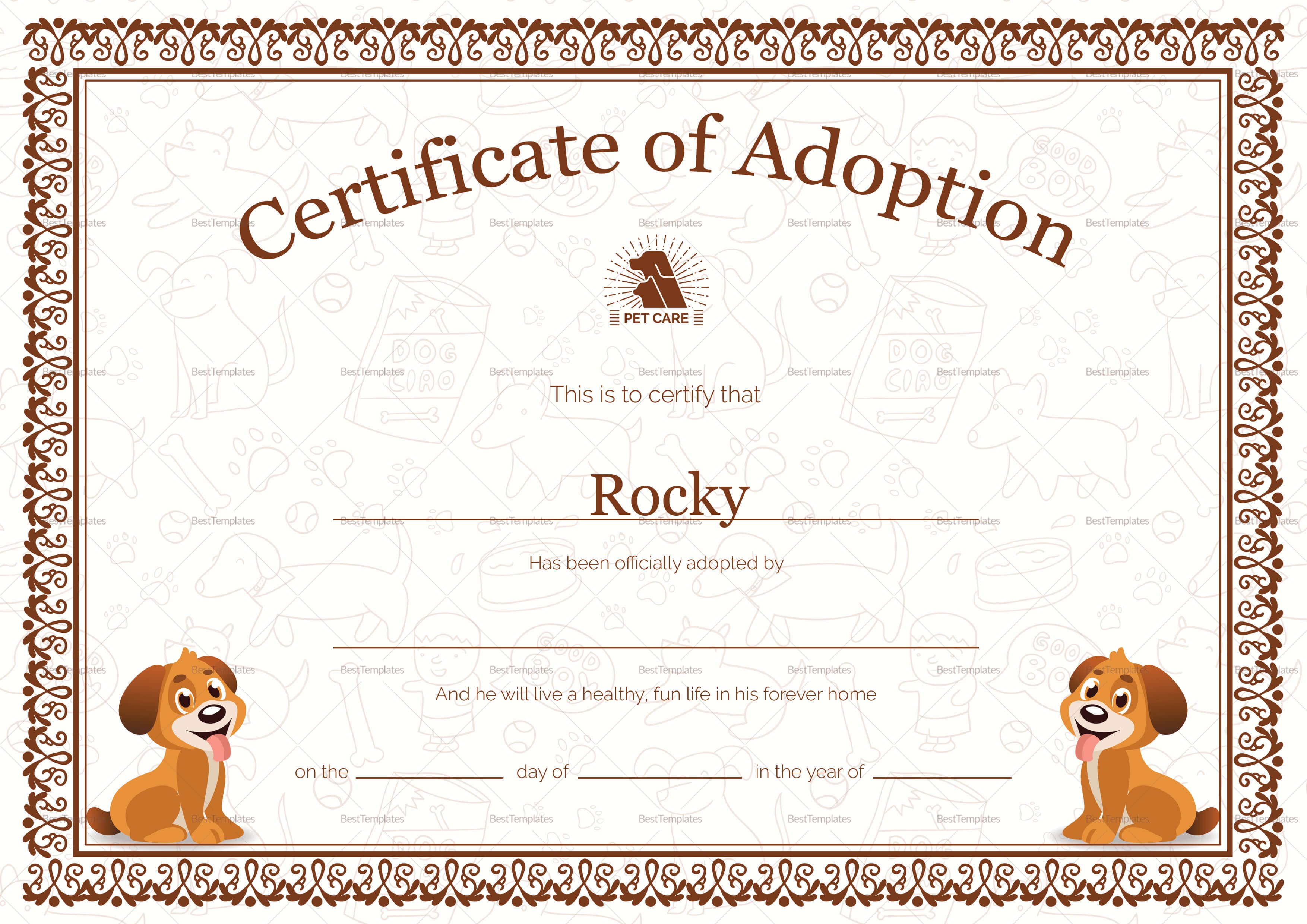Pet Adoption Certificate Template Inside Pet Adoption Certificate Template