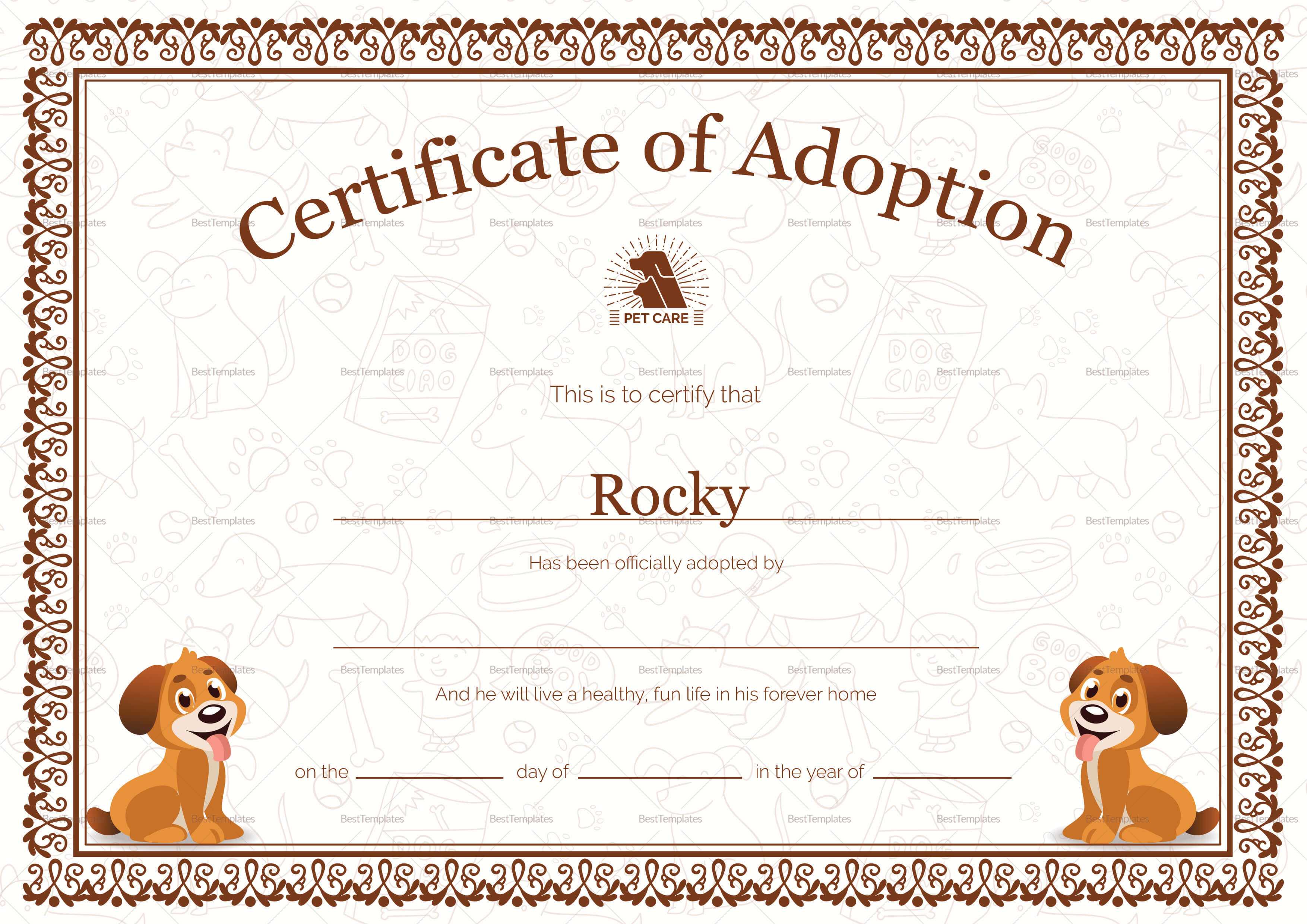 Pet Adoption Certificate Template Inside Pet Adoption Certificate Template