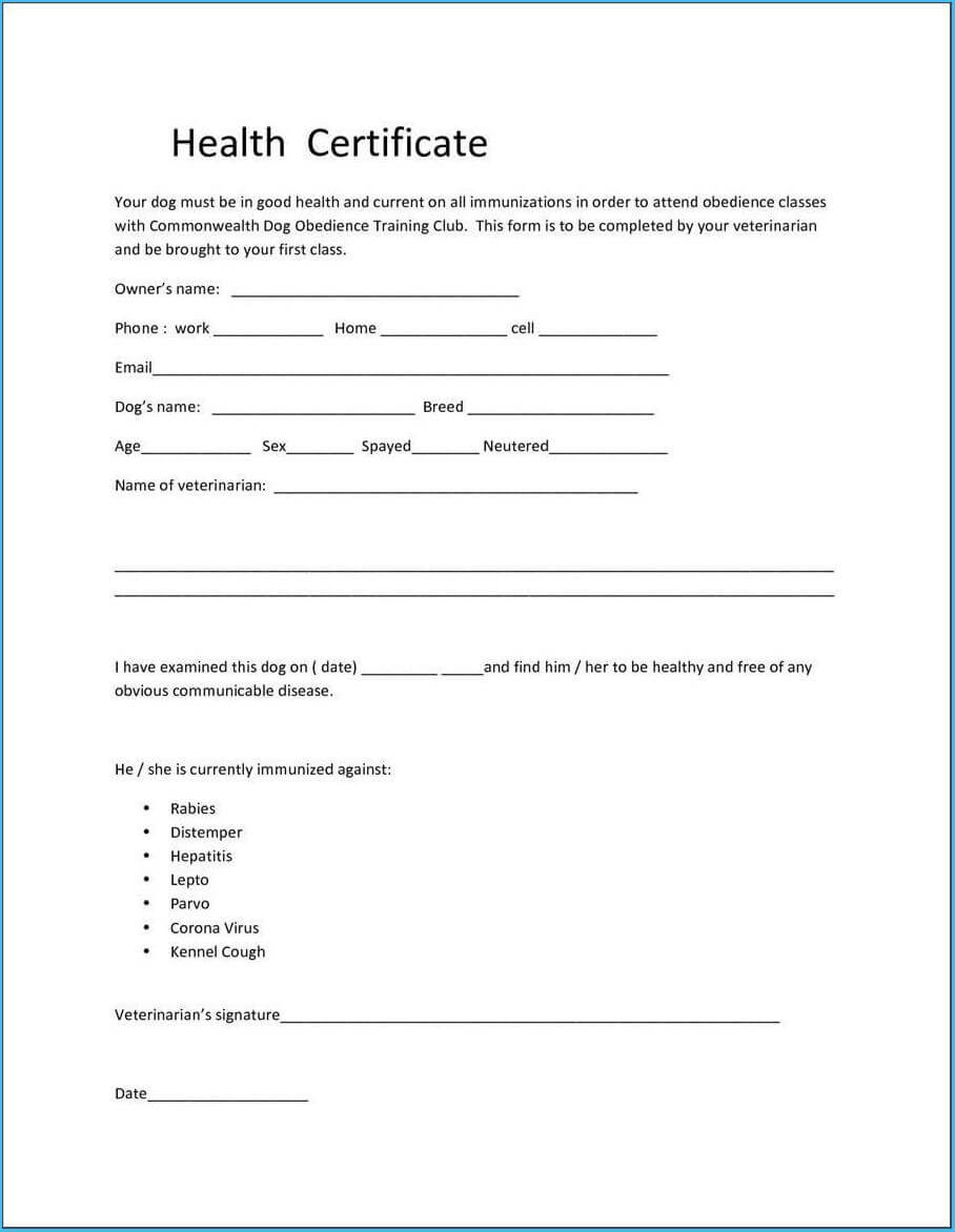 Pet Health Certificate Template 7127 In Veterinary Health Certificate 