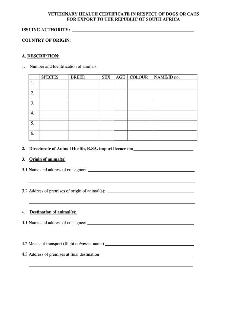 Pet Health Certificate Template – Fill Online, Printable Intended For Veterinary Health Certificate Template