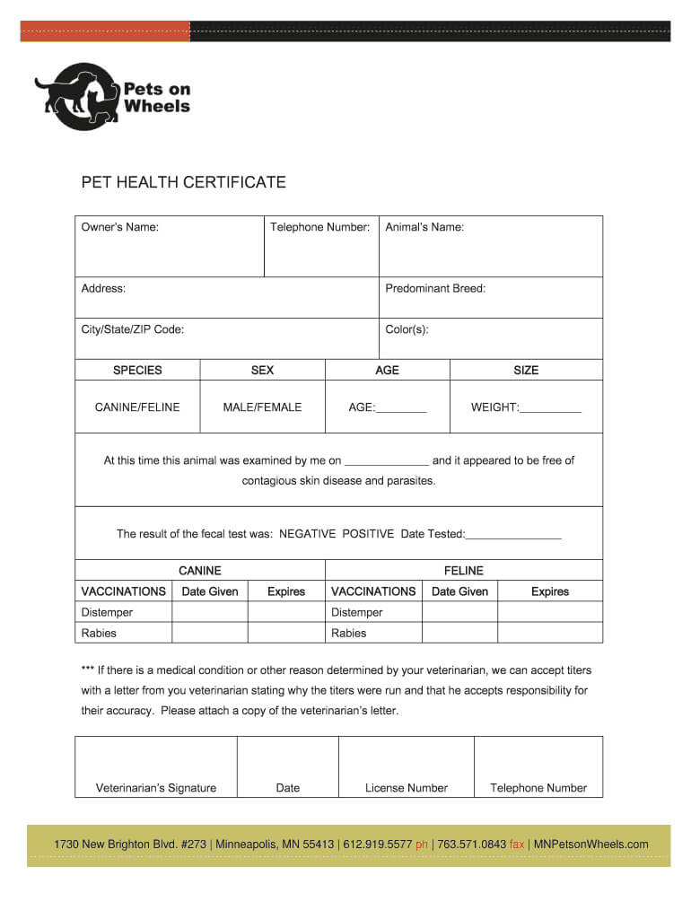 Pet Health Certificate Template – Fill Online, Printable With Dog Vaccination Certificate Template