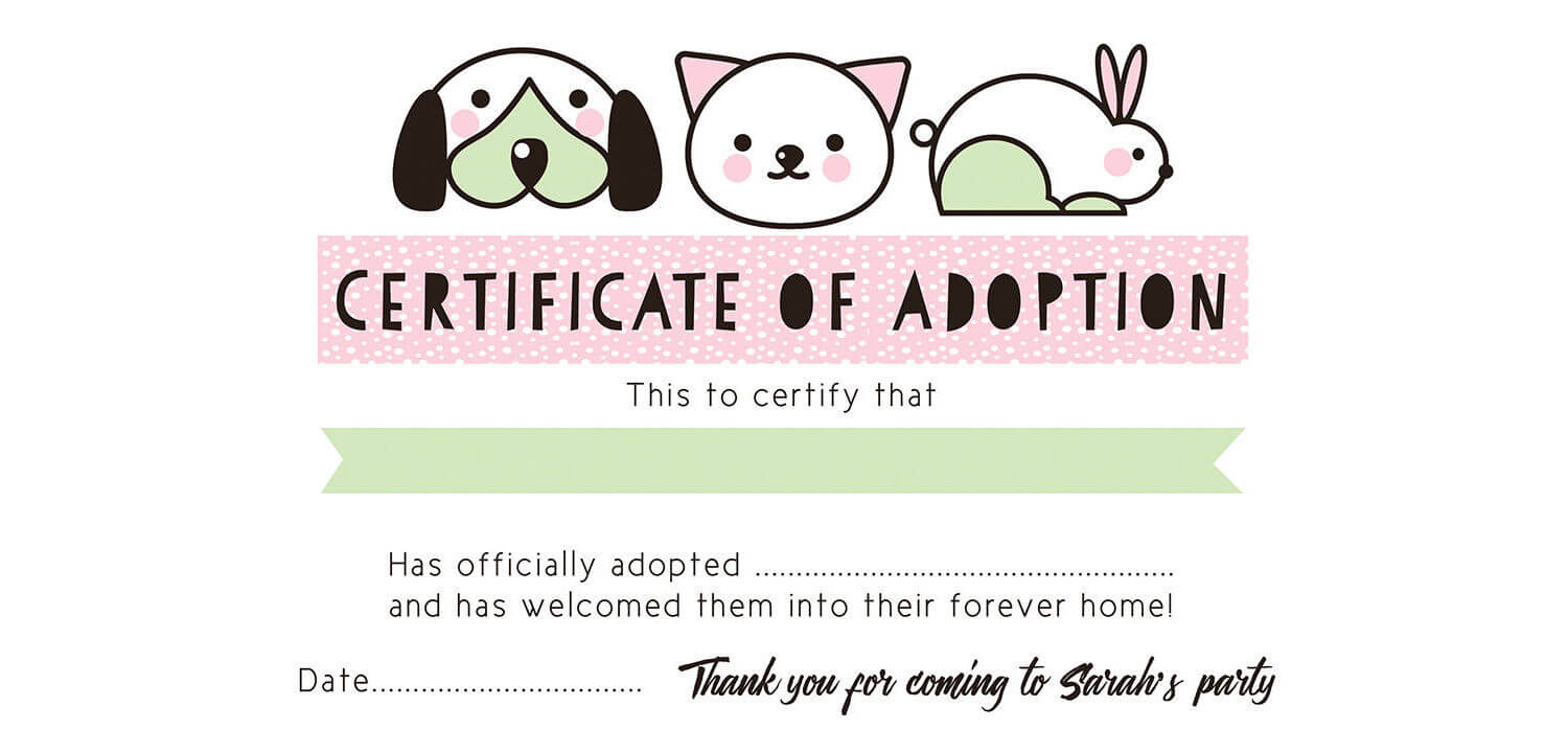 Pet Rescue Party Pretend 'adoption Certificate' – Pink Pertaining To Pet Adoption Certificate Template