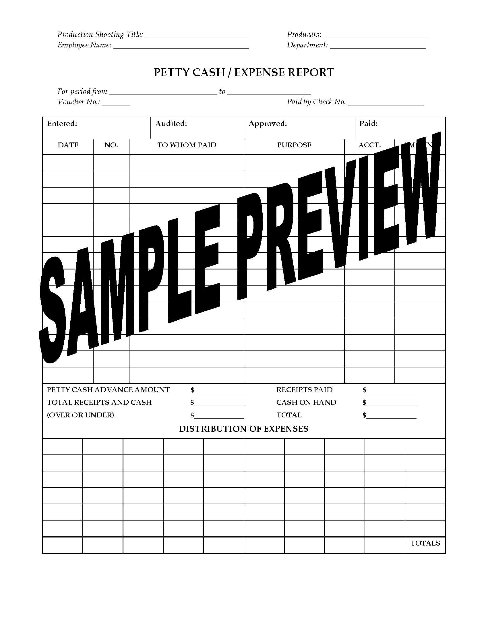 Petty Cash Expense Report For Film Or Tv Production Regarding Petty Cash Expense Report Template