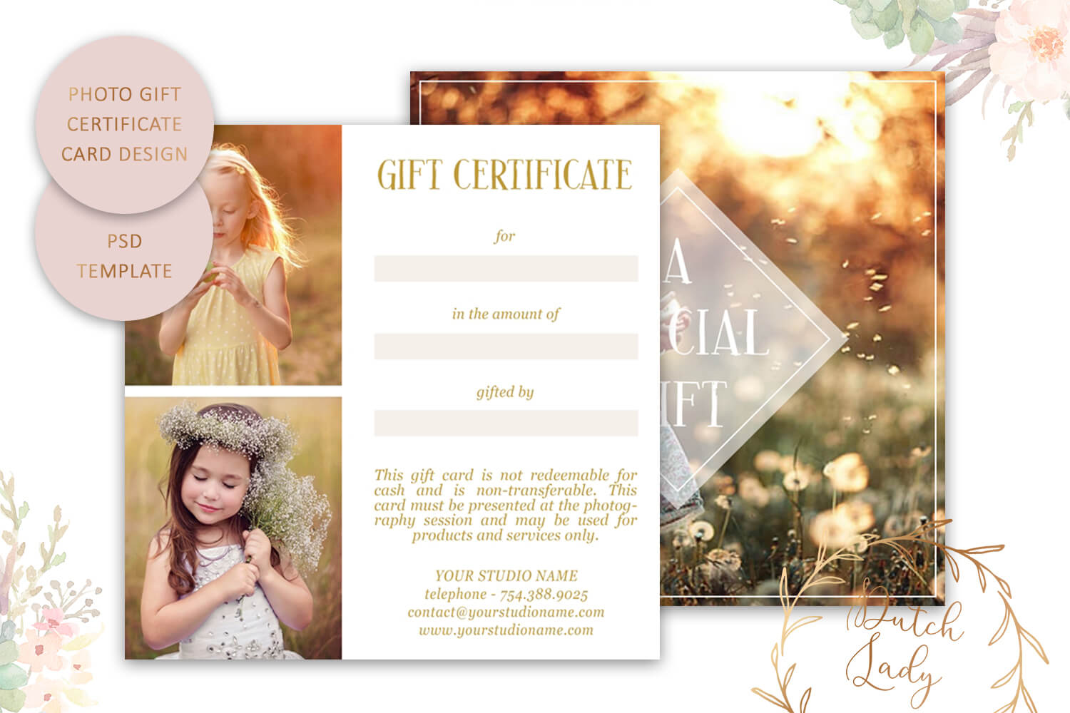 Photography Gift Certificate Card – Adobe Photoshop .psd Template #11 In Gift Certificate Template Photoshop