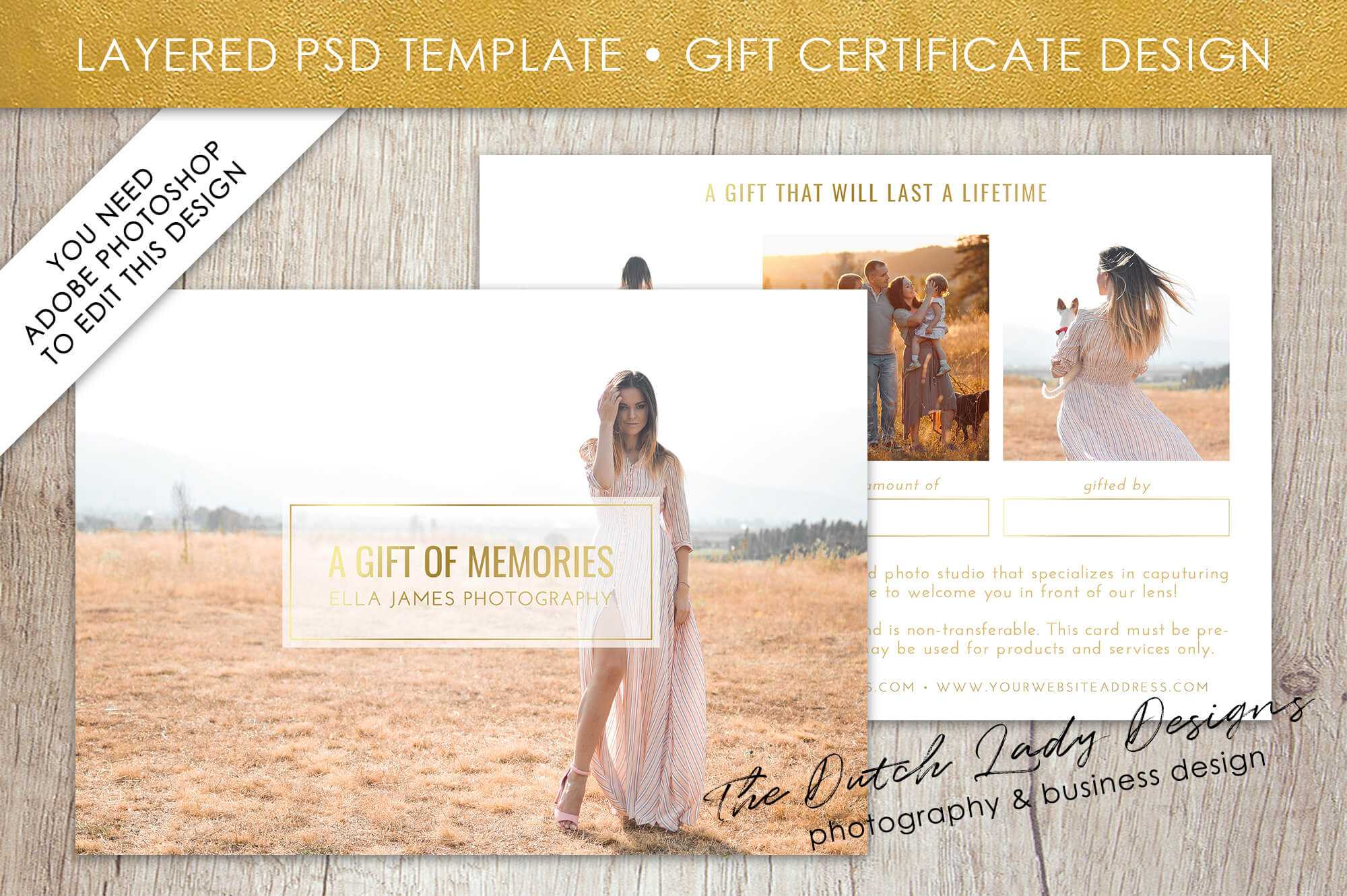 Photography Gift Certificate Template – Photo Gift Card – Layered .psd  Files – Design #31 In High Resolution Certificate Template