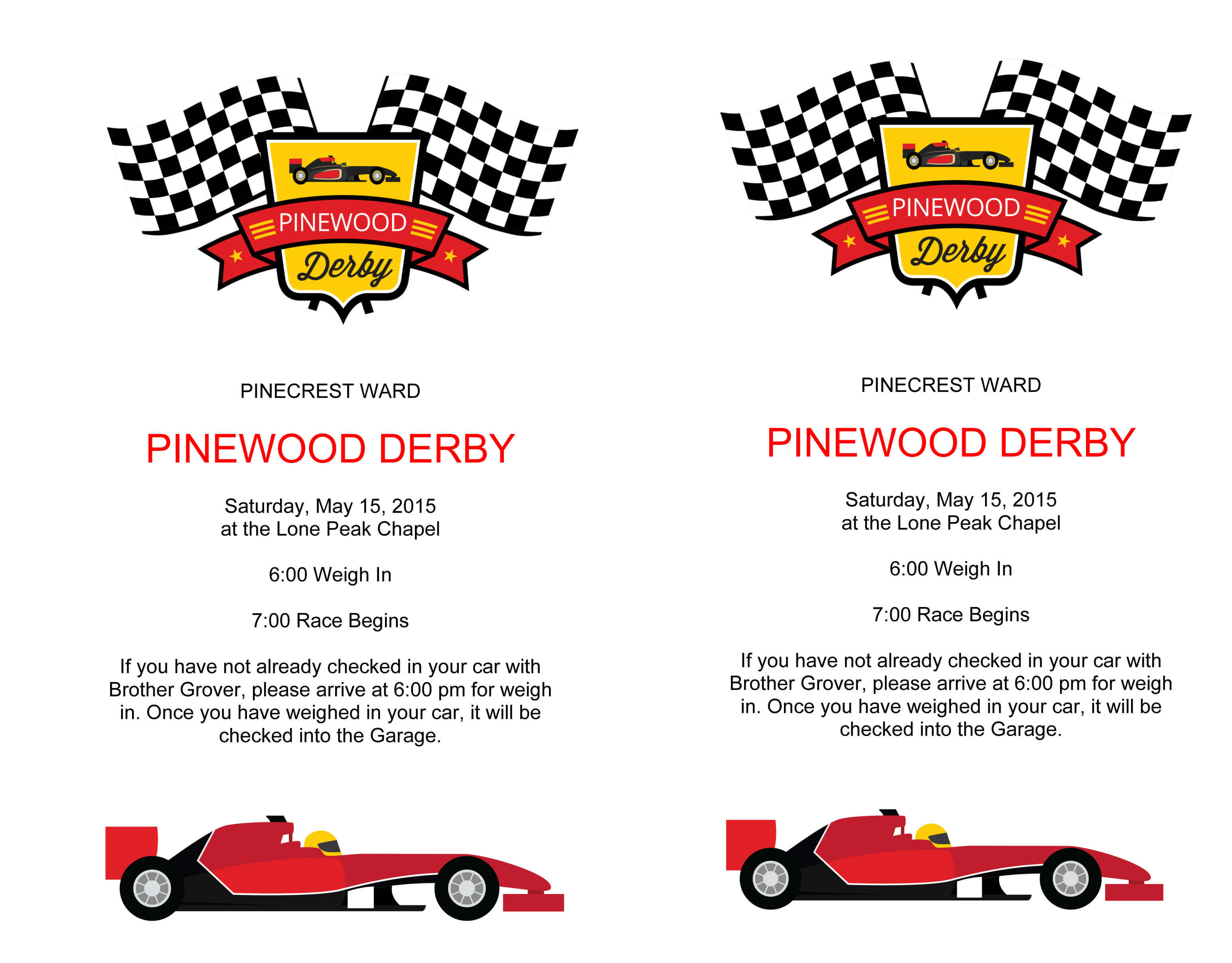 Pinewood Derby Flyers – The Gospel Home Intended For Pinewood Derby Certificate Template