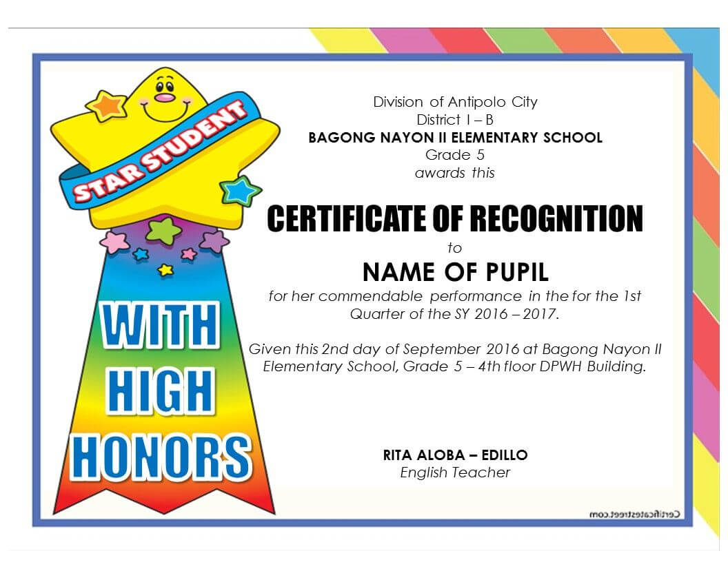 Pinjomareguid On School | Certificate Of Recognition Within Classroom Certificates Templates