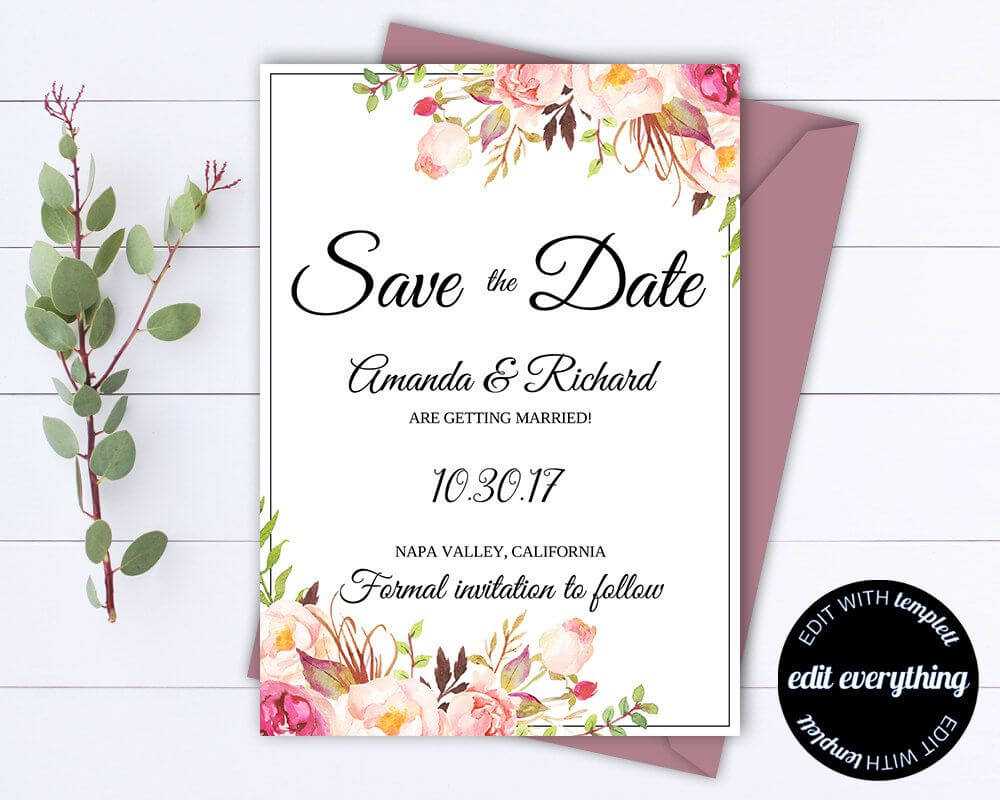 Pink Floral Save The Date Wedding Template Pink Floral Save Regarding Save The Date Cards Templates