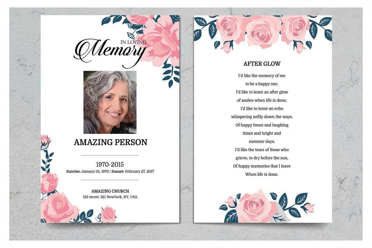 Pink Flower Funeral Prayer Card Template Within Memorial Card Template Word