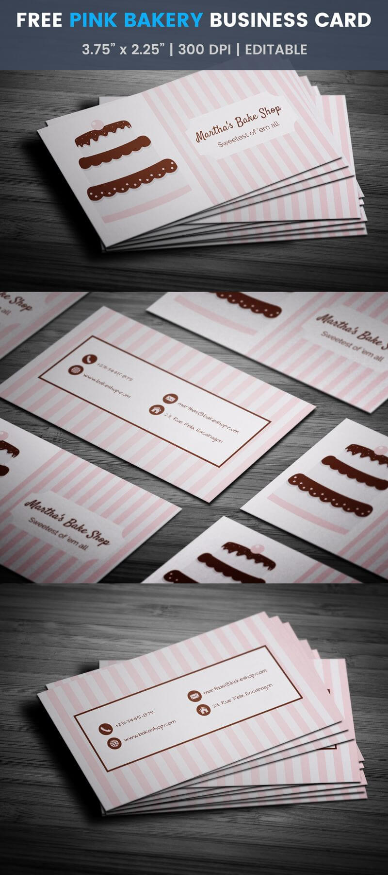 Pink Stripes & Choco Cake Bakery Business Card Template With Regard To Cake Business Cards Templates Free