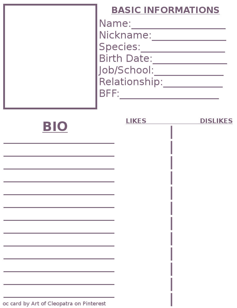 Pinming On Art Work In 2019 | Character Reference Sheet Pertaining To Bio Card Template