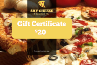 Pizzeria Restaurant Gift Certificate Template | Free for Pizza Gift Certificate Template
