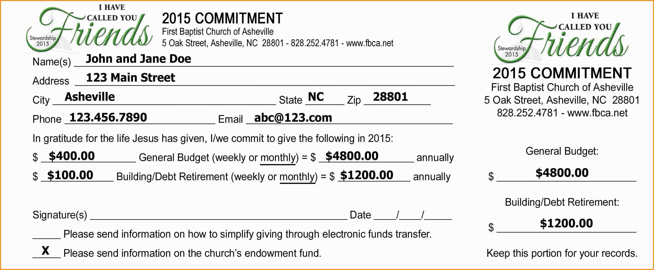 Pledge Cards Template Free Card Donation Excel Templates For Pertaining To Pledge Card Template For Church