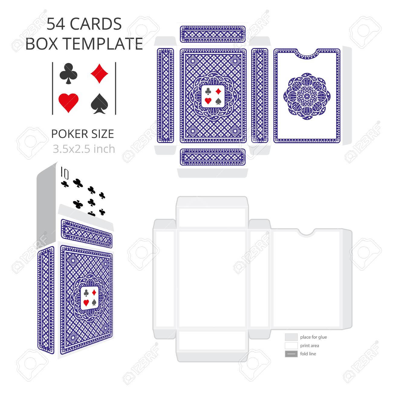 Poker Card Size Tuck Box Template.vector Illustration Ready Design.. Pertaining To Playing Card Design Template