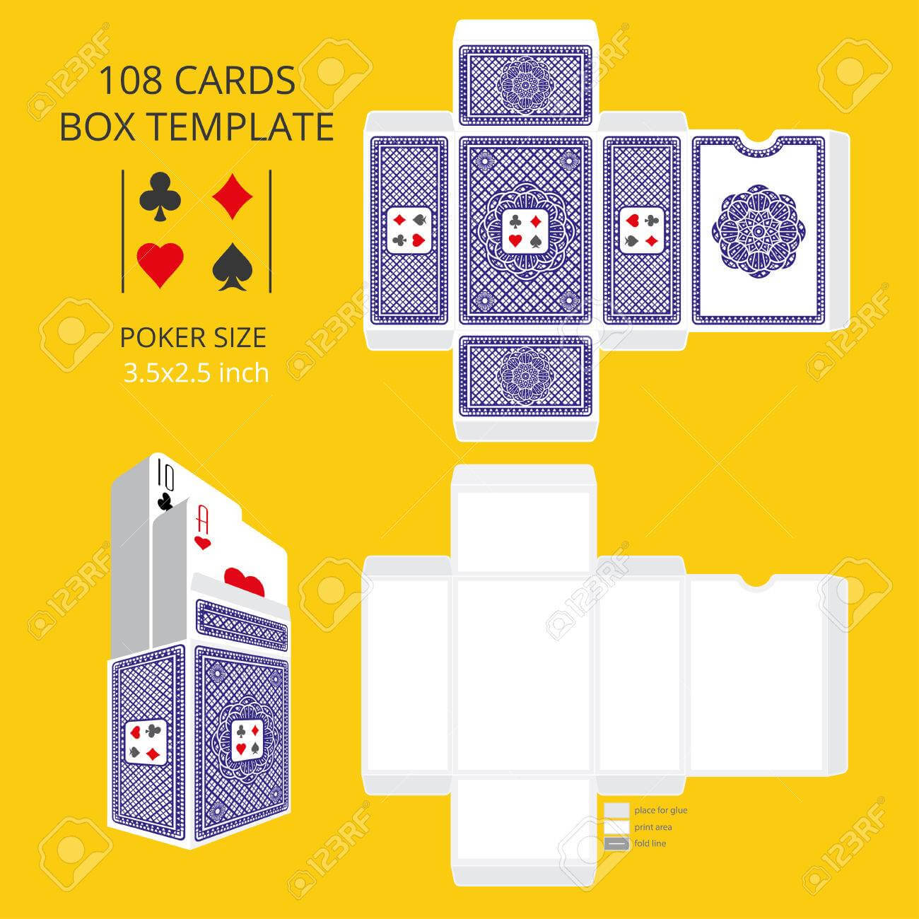 Poker Card Size Tuck Box Template.vector Illustration Ready Design.. With Playing Card Design Template
