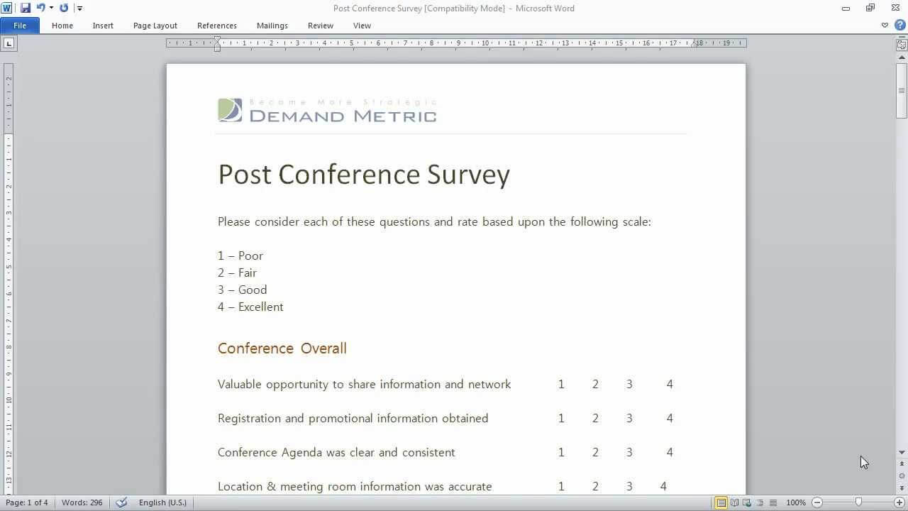 Post Conference Survey Template Throughout Event Survey Template Word