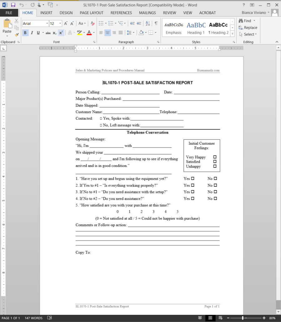 Post Sale Satisfaction Report Template | Sl1070 1 For Customer Satisfaction Report Template