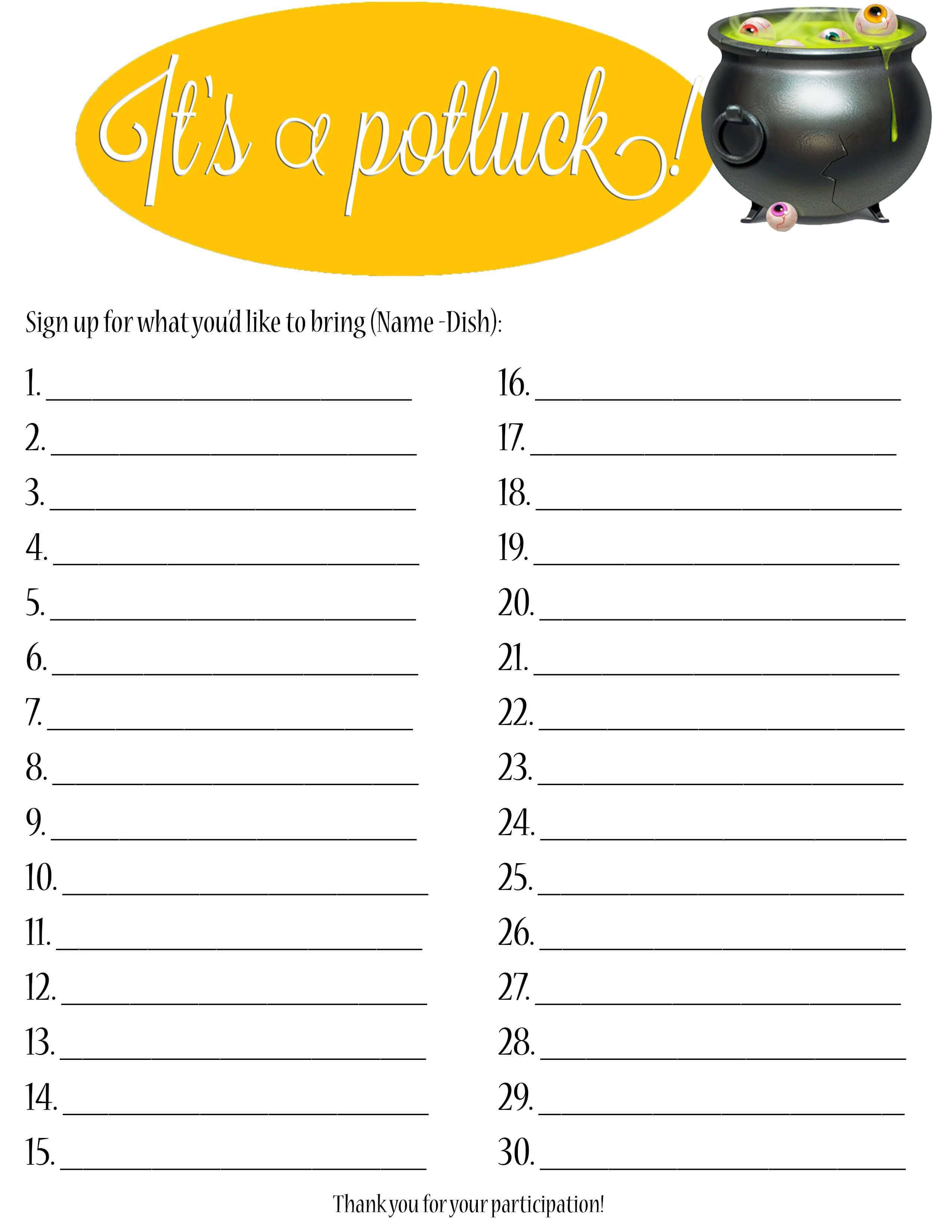 Potluck Sign Up Sheet Collection | Kiddo Shelter | Potluck In Potluck Signup Sheet Template Word