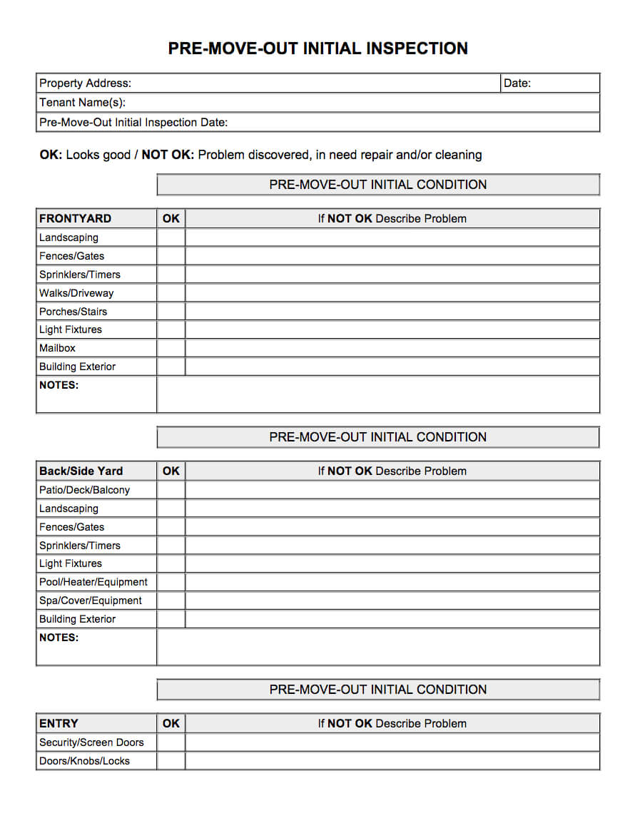 Pre Move Out Initial Inspection Pdf | Property Management For Pre Purchase Building Inspection Report Template
