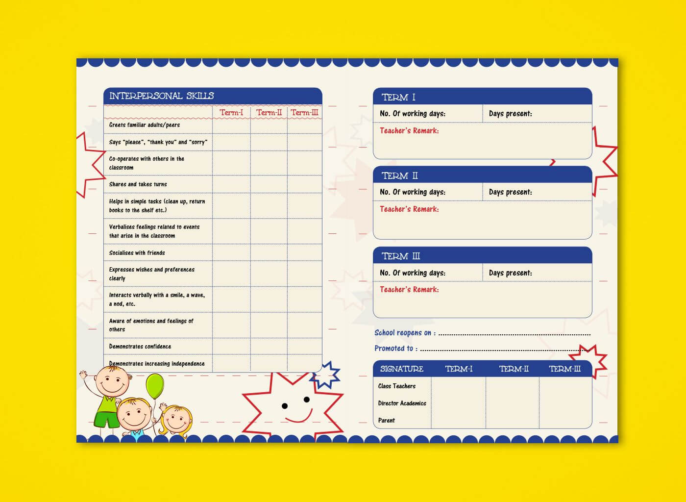 Pre Nursery Report Card On Behance | Kindergarten Report Within High School Student Report Card Template