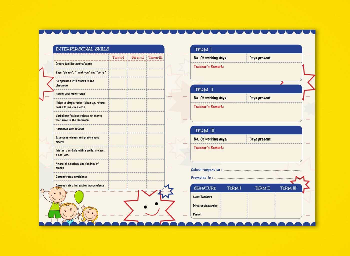 Pre Nursery Report Card On Behance | Report Card Ideas With Regard To Report Card Format Template