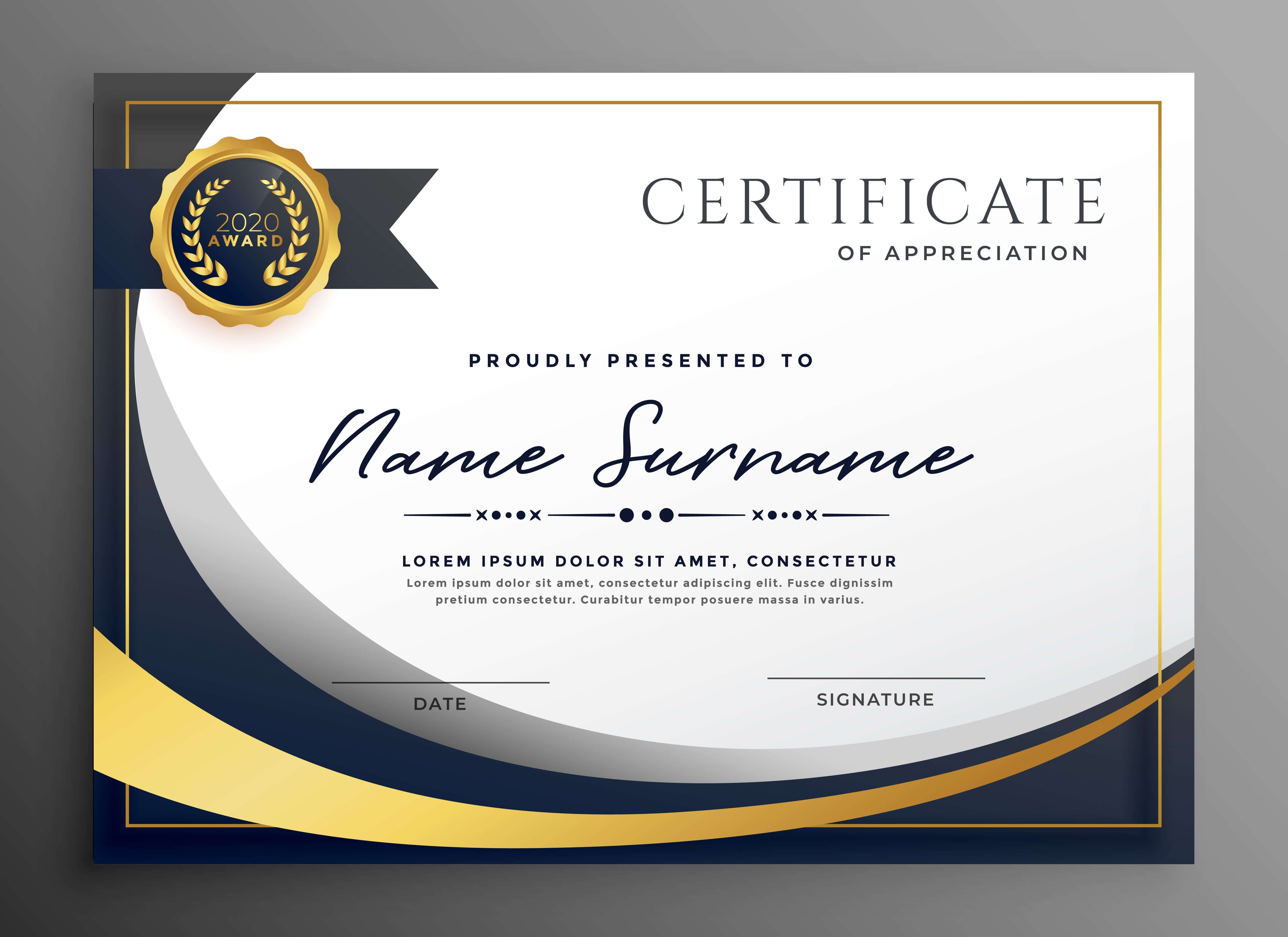 Premium Wavy Certificate Template Design | Certificate With Award Certificate Design Template