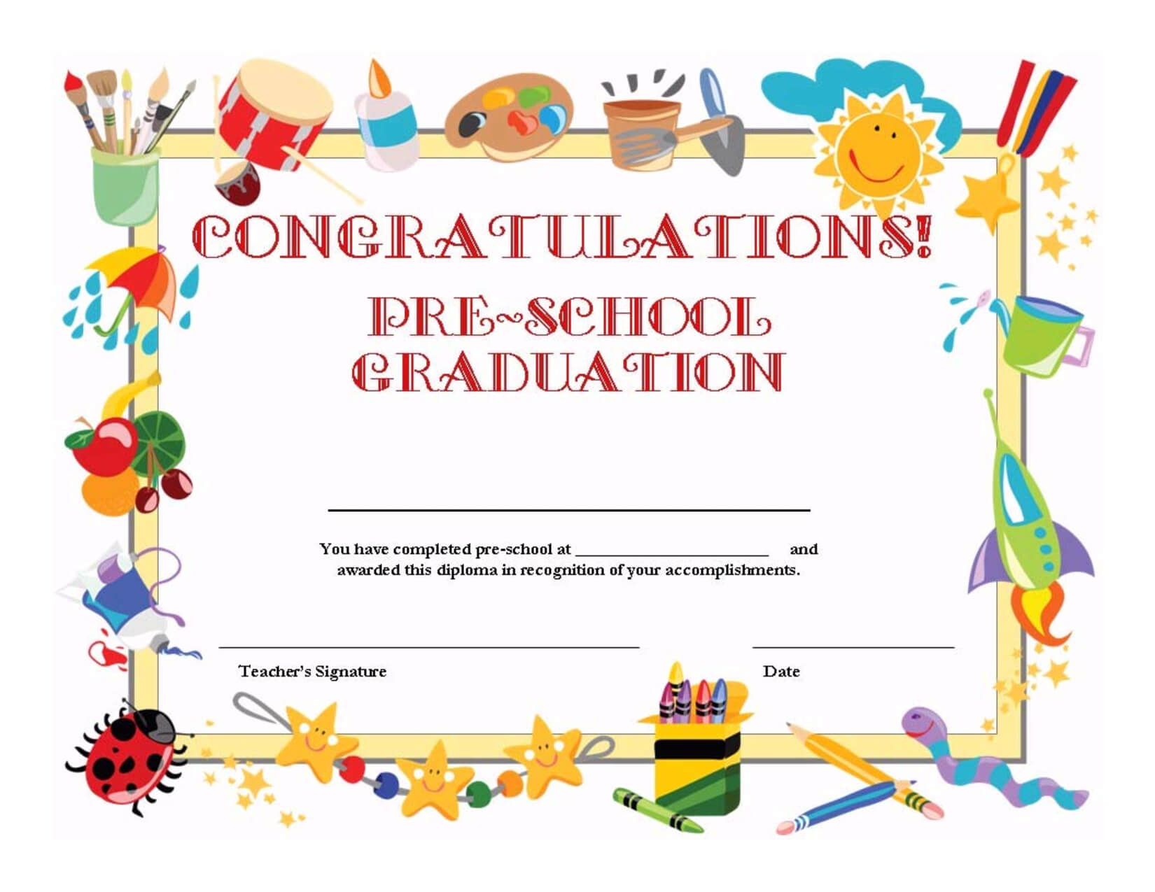 Preschool Graduation Certificate Template Free | Graduation In School Certificate Templates Free