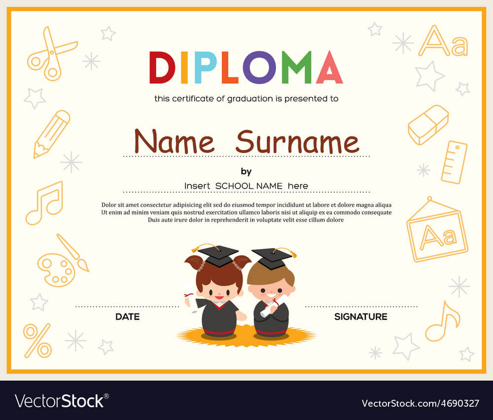 Preschool Kids Diploma Certificate Template Inside Preschool Graduation Certificate Template Free