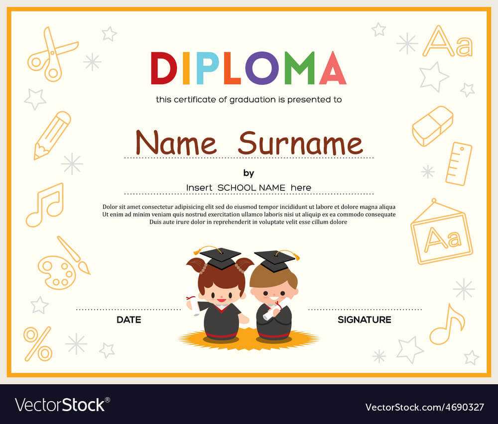 Preschool Kids Diploma Certificate Template Inside Preschool Graduation Certificate Template Free