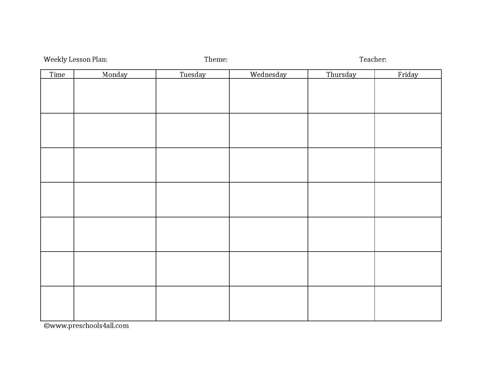 Preschool Lesson Plan Template – Lesson Plan Book Template Throughout Blank Preschool Lesson Plan Template