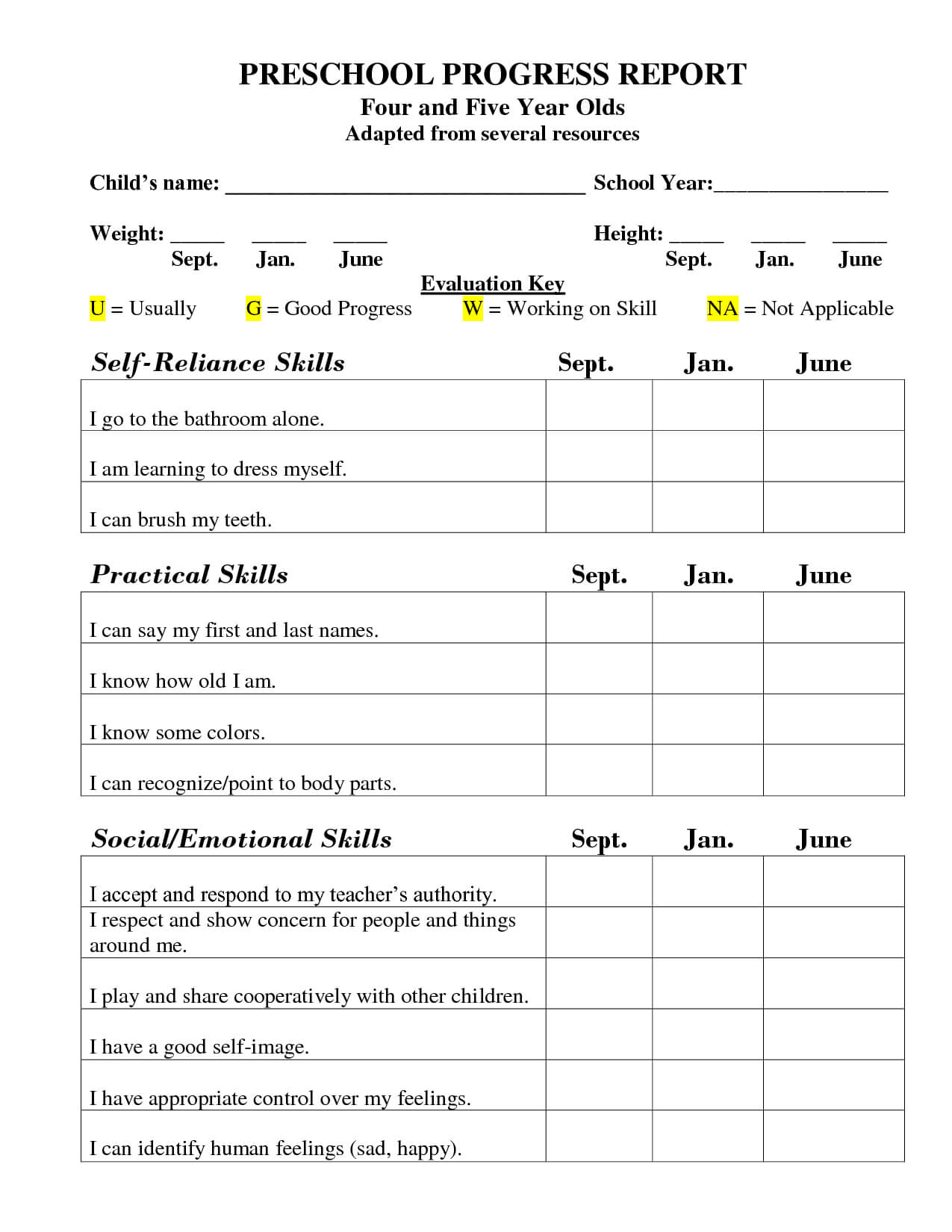 Preschool Progress Report Template | Childcare | Preschool For Preschool Progress Report Template