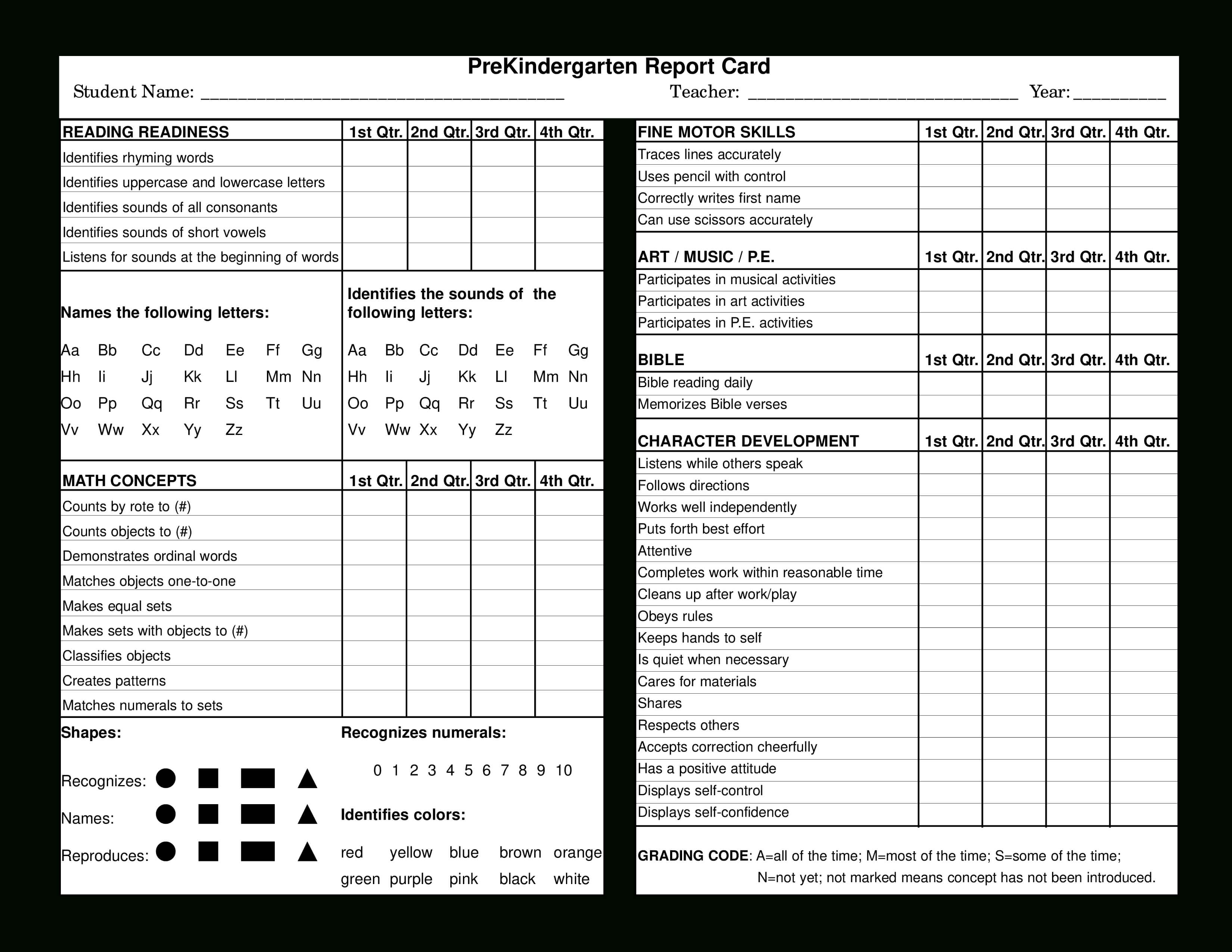 Preschool Report Card | Templates At Allbusinesstemplates Inside Character Report Card Template