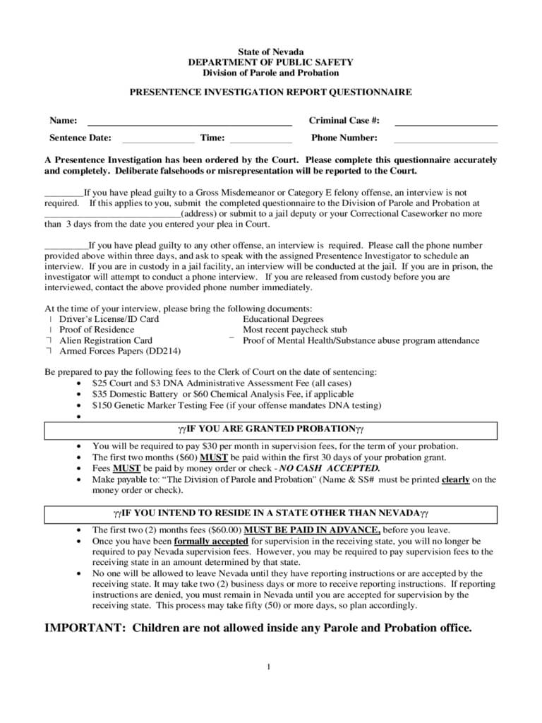 Presentence Investigation Report Form – 2 Free Templates In Pertaining To Presentence Investigation Report Template