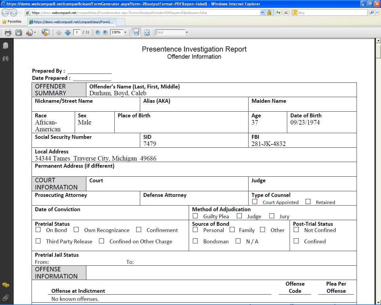 Presentence Investigation Report Template – Atlantaauctionco With Regard To Presentence Investigation Report Template