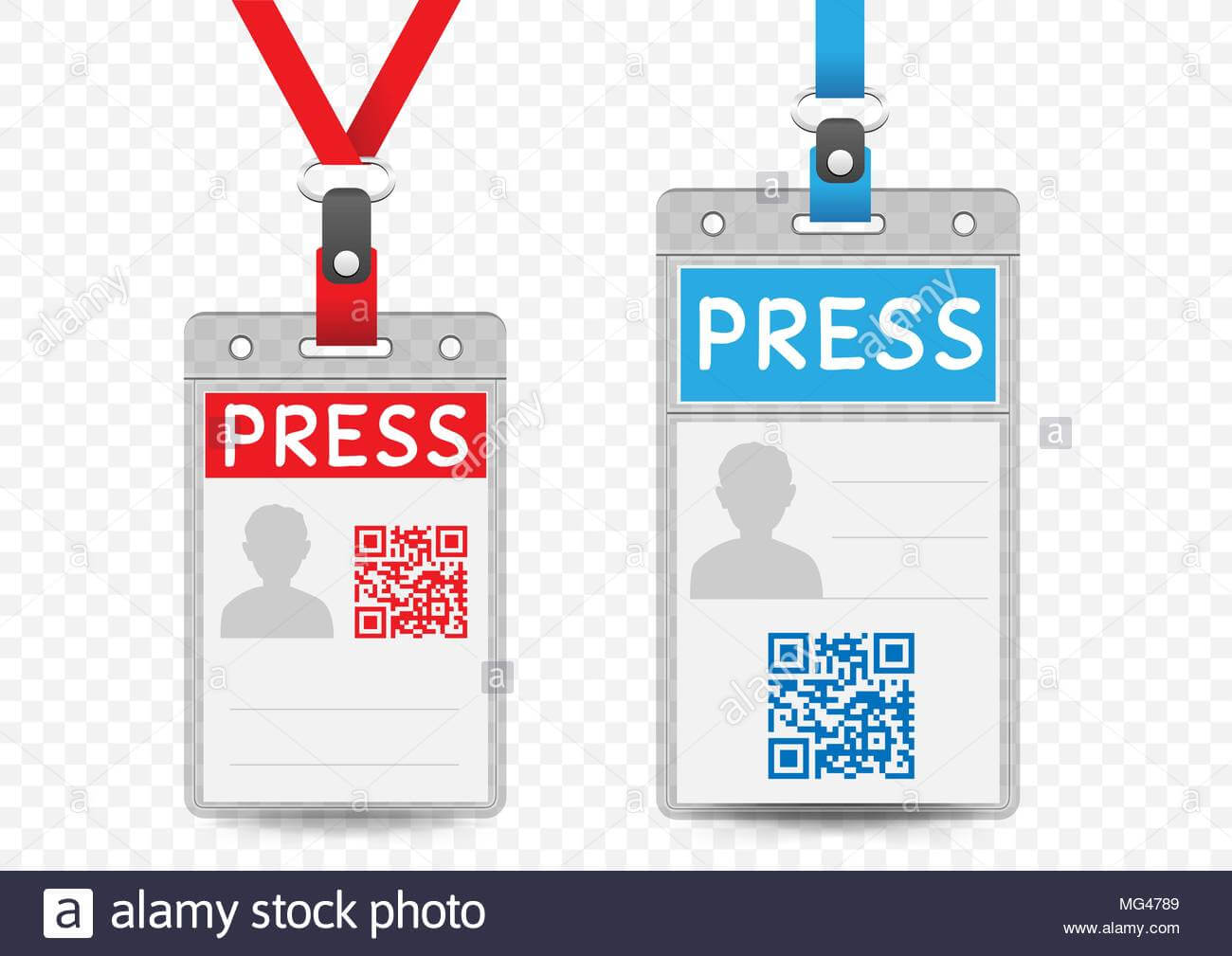Press Journalist Vertical Badge Empty Template With Blue And Throughout Media Id Card Templates