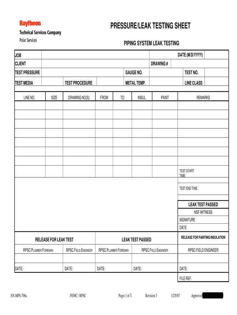 Pressure Testing Form – Fill Online, Printable, Fillable Inside Hydrostatic Pressure Test Report Template