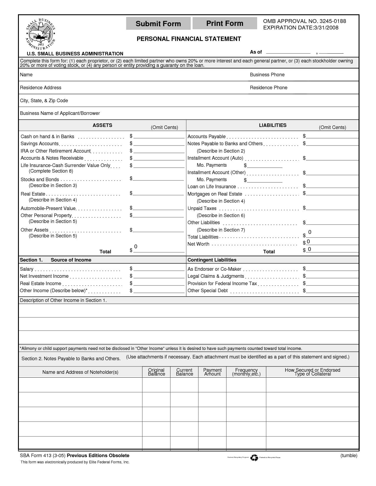 Print Personal Financial Statement Form | Print Form Regarding Blank Personal Financial Statement Template