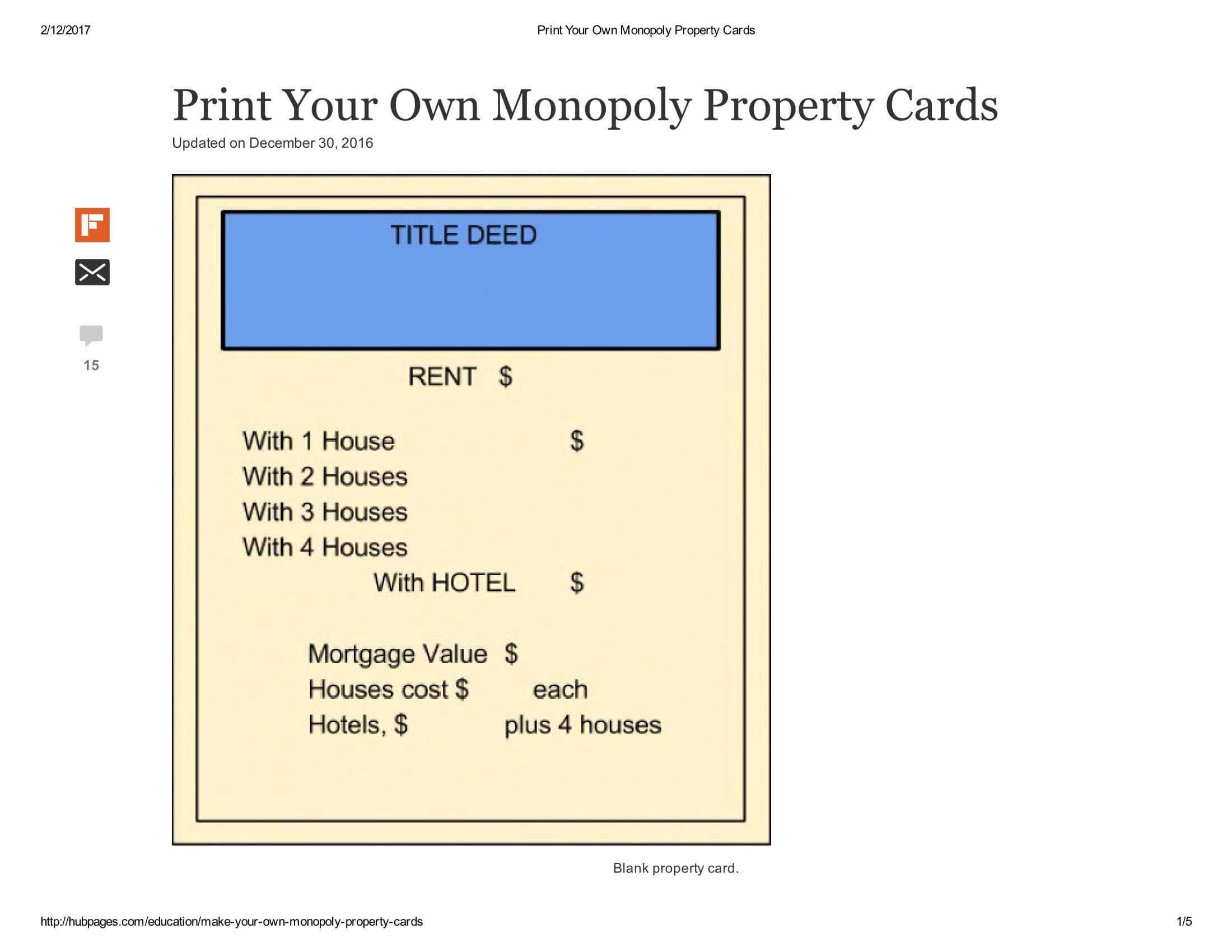 Print Your Own Monopoly Property Cards Document Pages 1 – 5 Within Monopoly Property Card Template