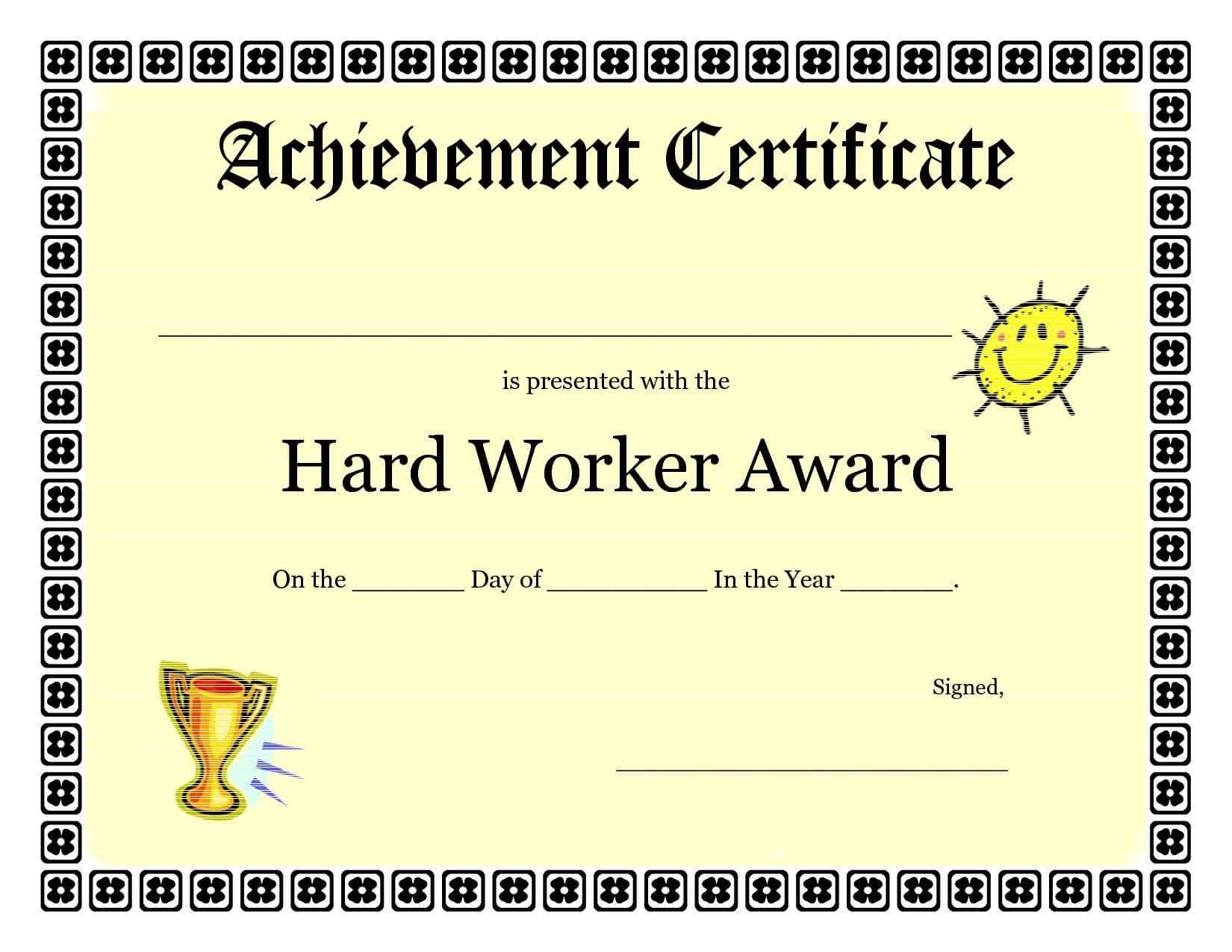 Printable Achievement Certificates Kids | Hard Worker For Free Printable Student Of The Month Certificate Templates