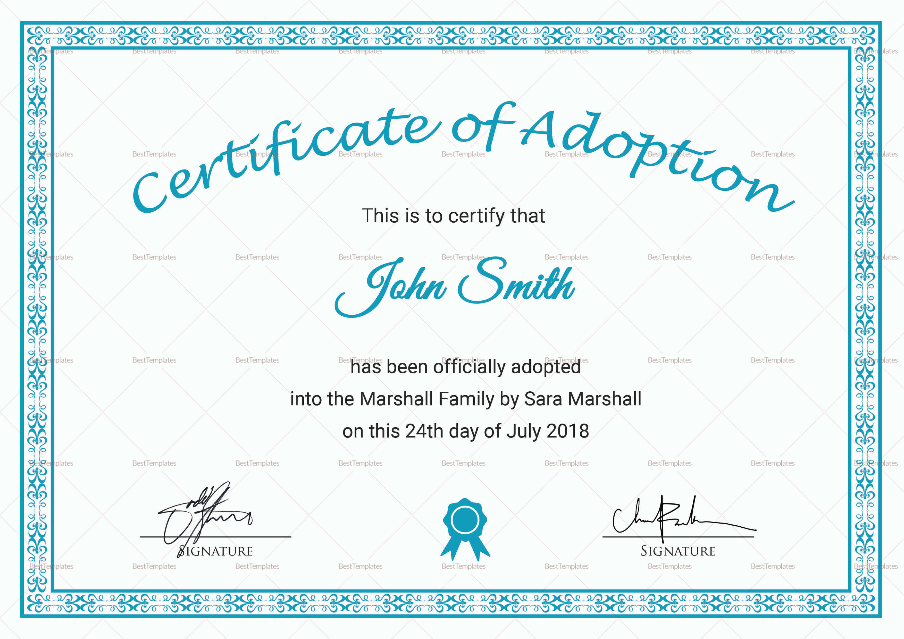 Printable Adoption Certificate Template In Child Adoption Certificate Template