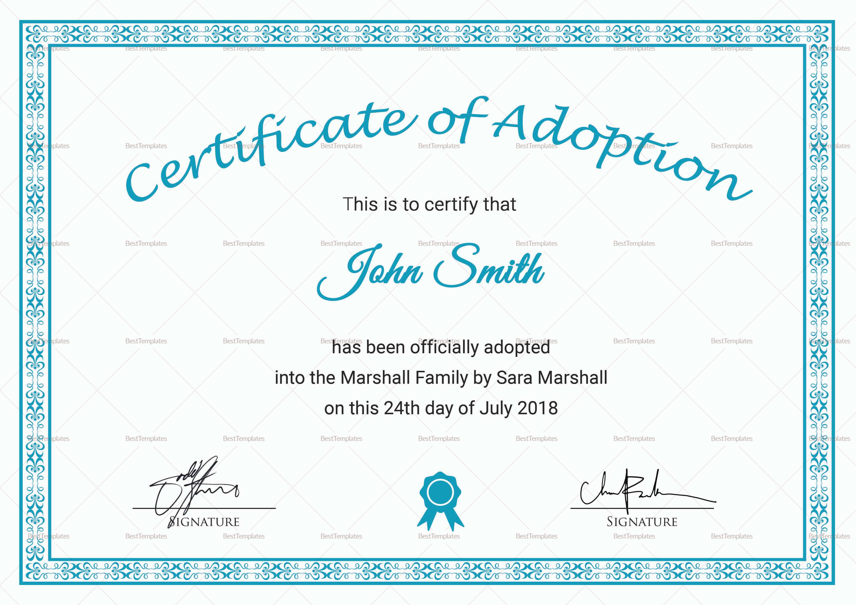 Printable Adoption Certificate Template In Child Adoption Certificate Template