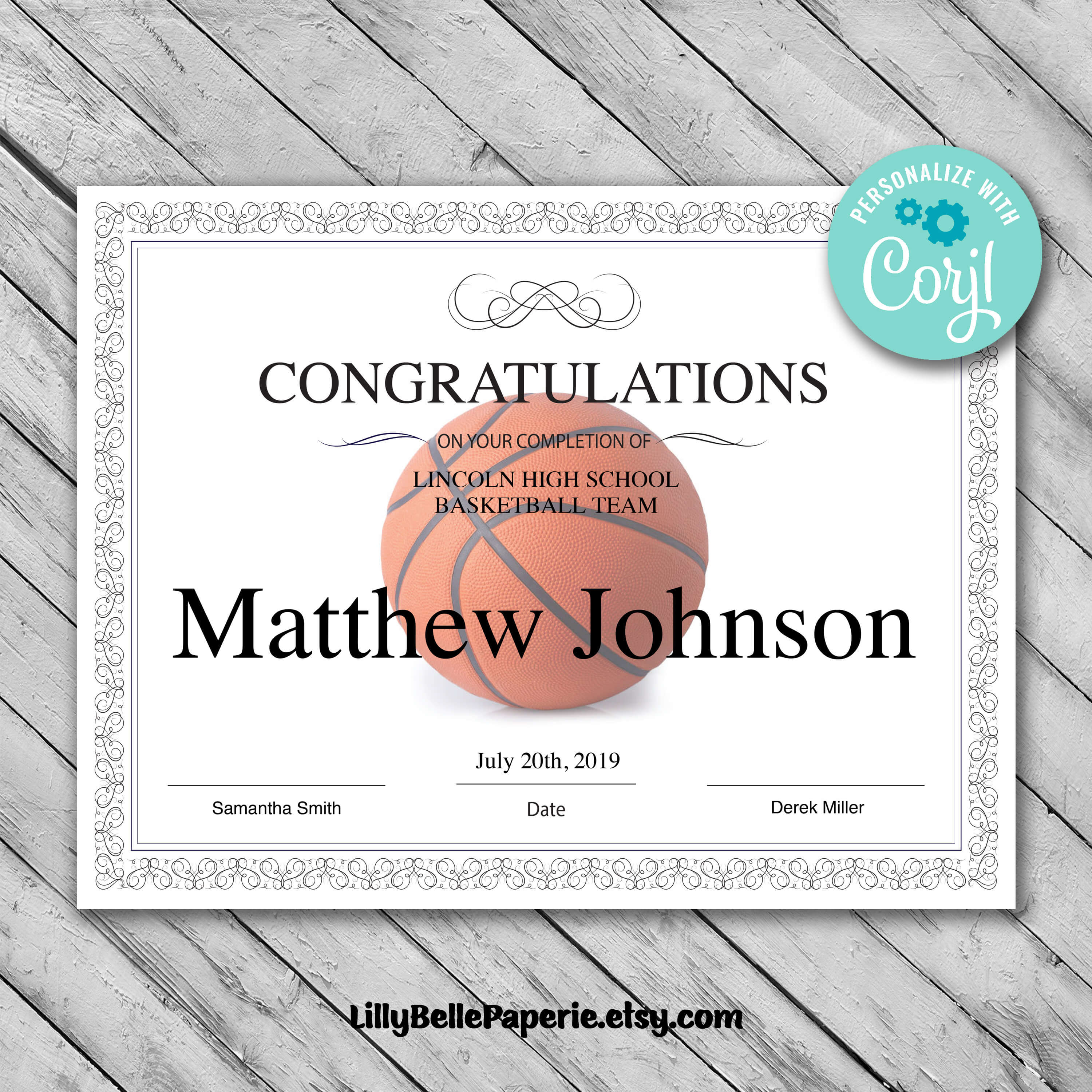 Printable Basketball Certificate Template – Editable Certificate Template –  Basketball Certificate Template Personalized Diploma Certificate Regarding Basketball Certificate Template