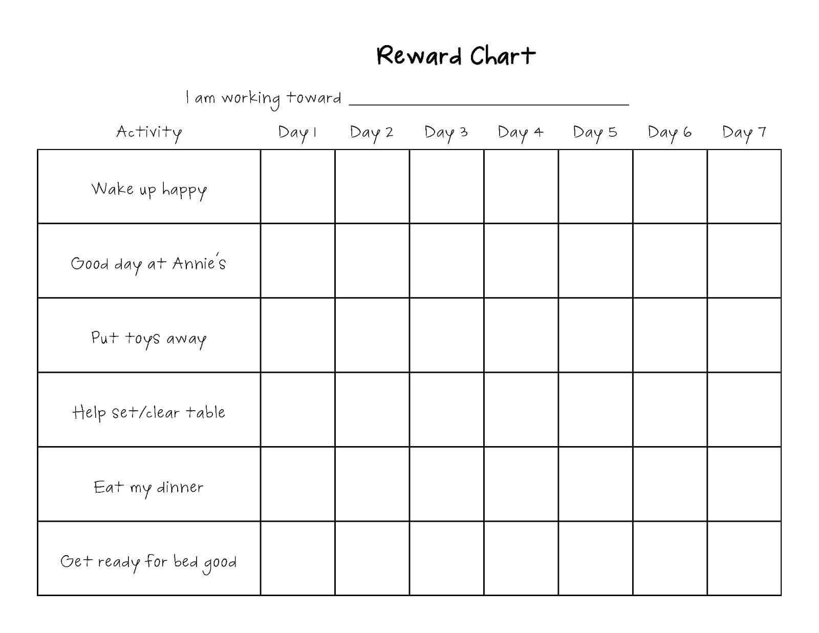 Printable Blank Chore Chart Template – Wovensheet.co For Blank Reward Chart Template