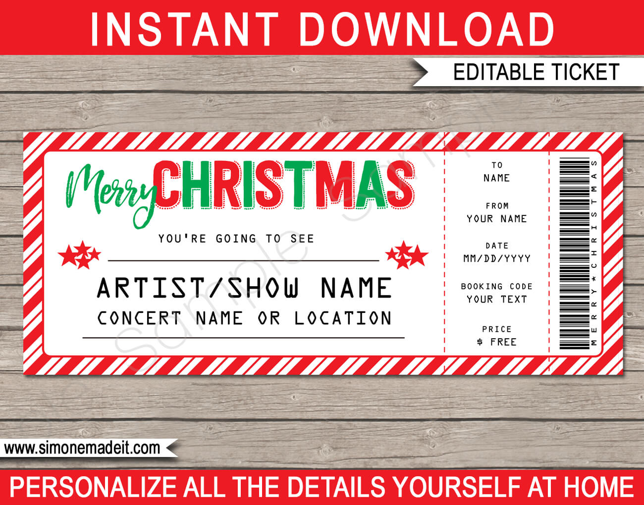Printable Christmas Gift Concert Ticket Template | Gift Inside Movie Gift Certificate Template